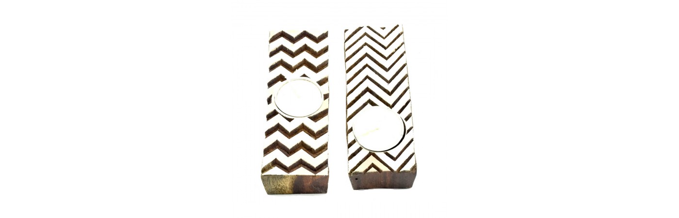 Zigzag Flair Wooden Tealight Candle Holder -Set of 2 